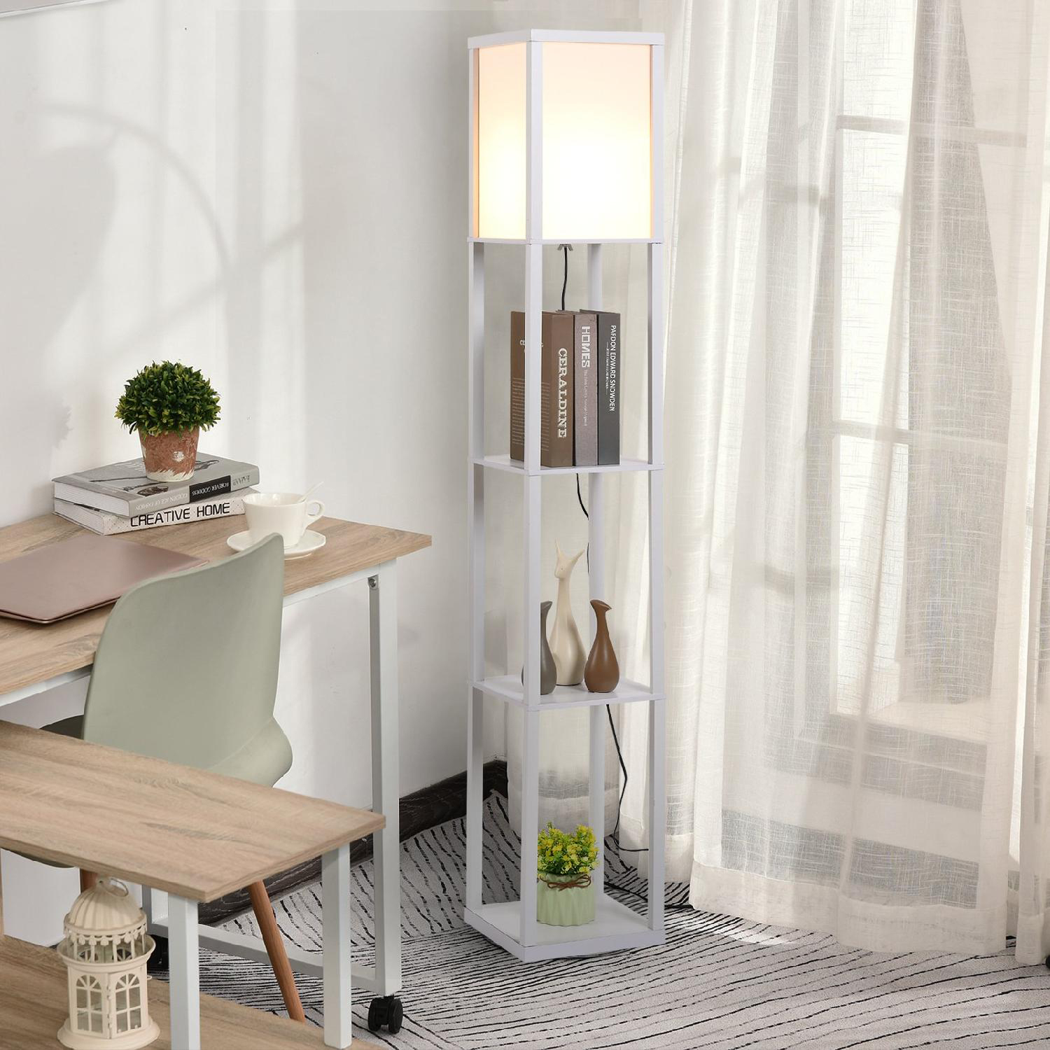 DecHome 623V90WTek833 Lampada da Terra Moderna con 3 Ripiani Bianco