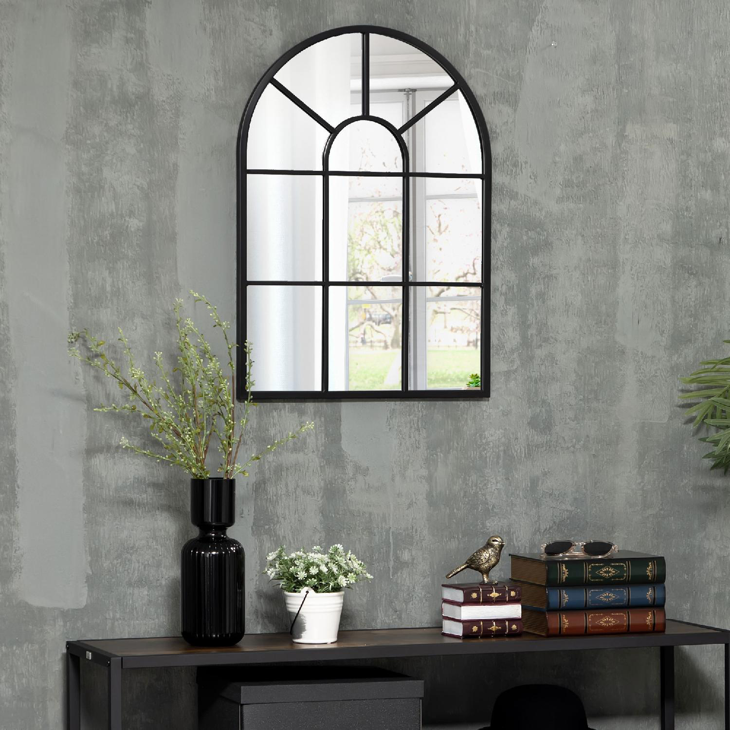 DecHome 631V00BK-830 Specchio da Parete Industriale in Metallo ad Arco 70x50 cm colore Nero
