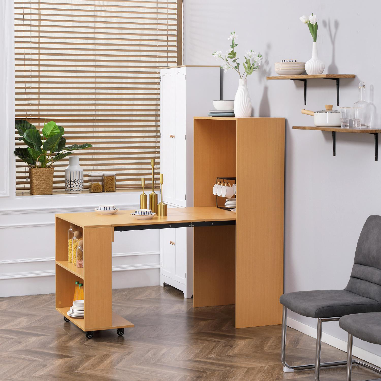 DecHome 681ND-835 Tavolo Pieghevole da Pranzo Cucina Legno 75x144x144.5 cm Legno