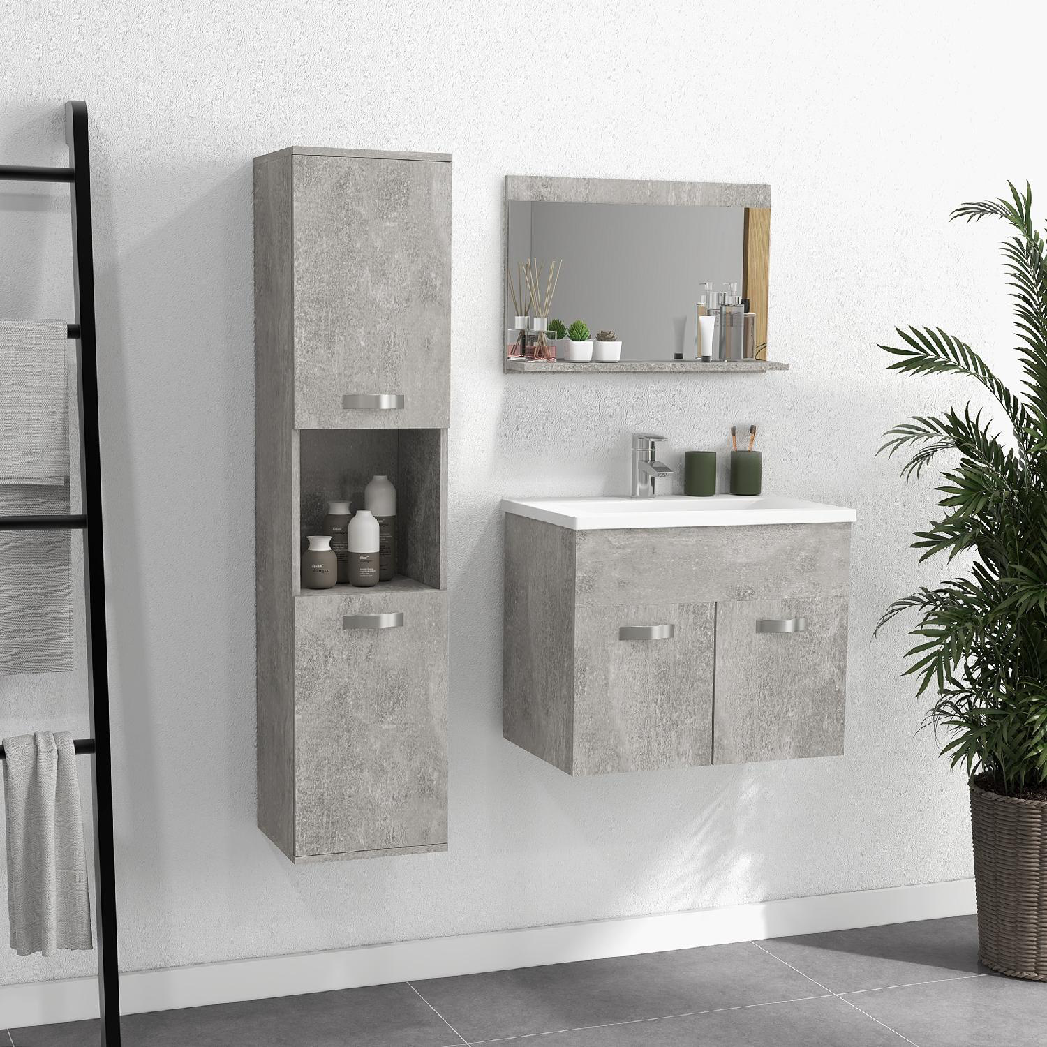 DecHome 715-991GY Mobile Bagno con Lavabo e Specchio Moderno 60cm + Colonna Bagno Grigio