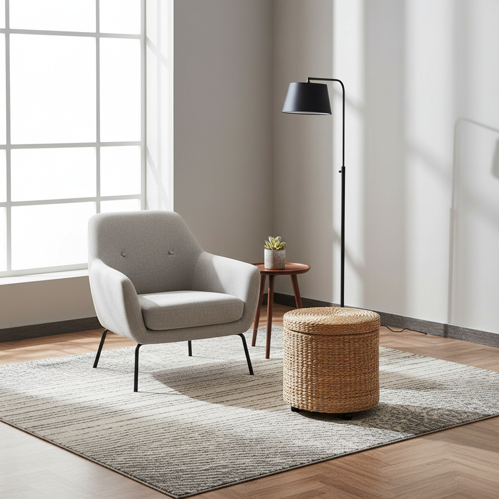 DecHome 72 Pouf Contenitore Tondo in Rattan 43x43 cm Khaki