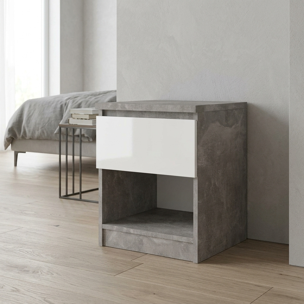 Tvilum 76238GXUU Comodino Camera da Letto Moderno 40,4x40x49,5 CementoBianco