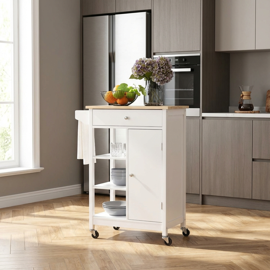 DecHome 8011D6 Carrello Cucina Isola Mobile in Legno 66x39,5x86,5 cm Bianco