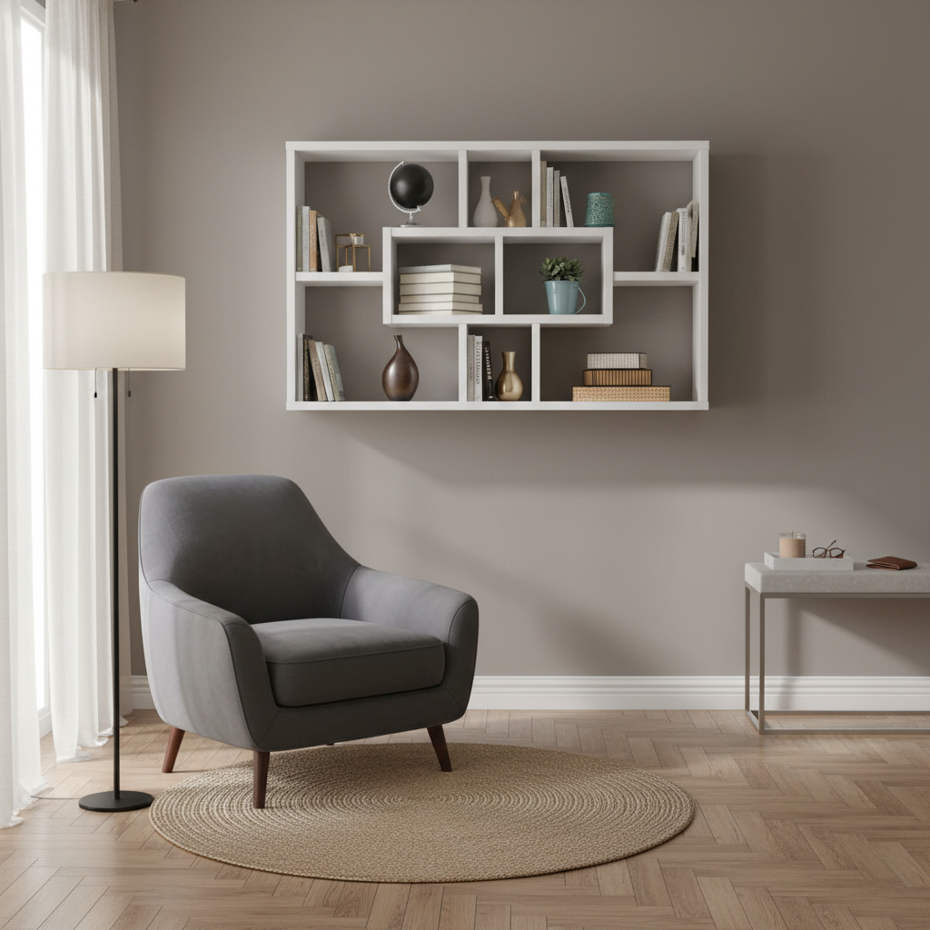 DecHome 830D34 Libreria a Parete Moderna 8 Vani in Legno 85x47,5x14,5 cm Bianco