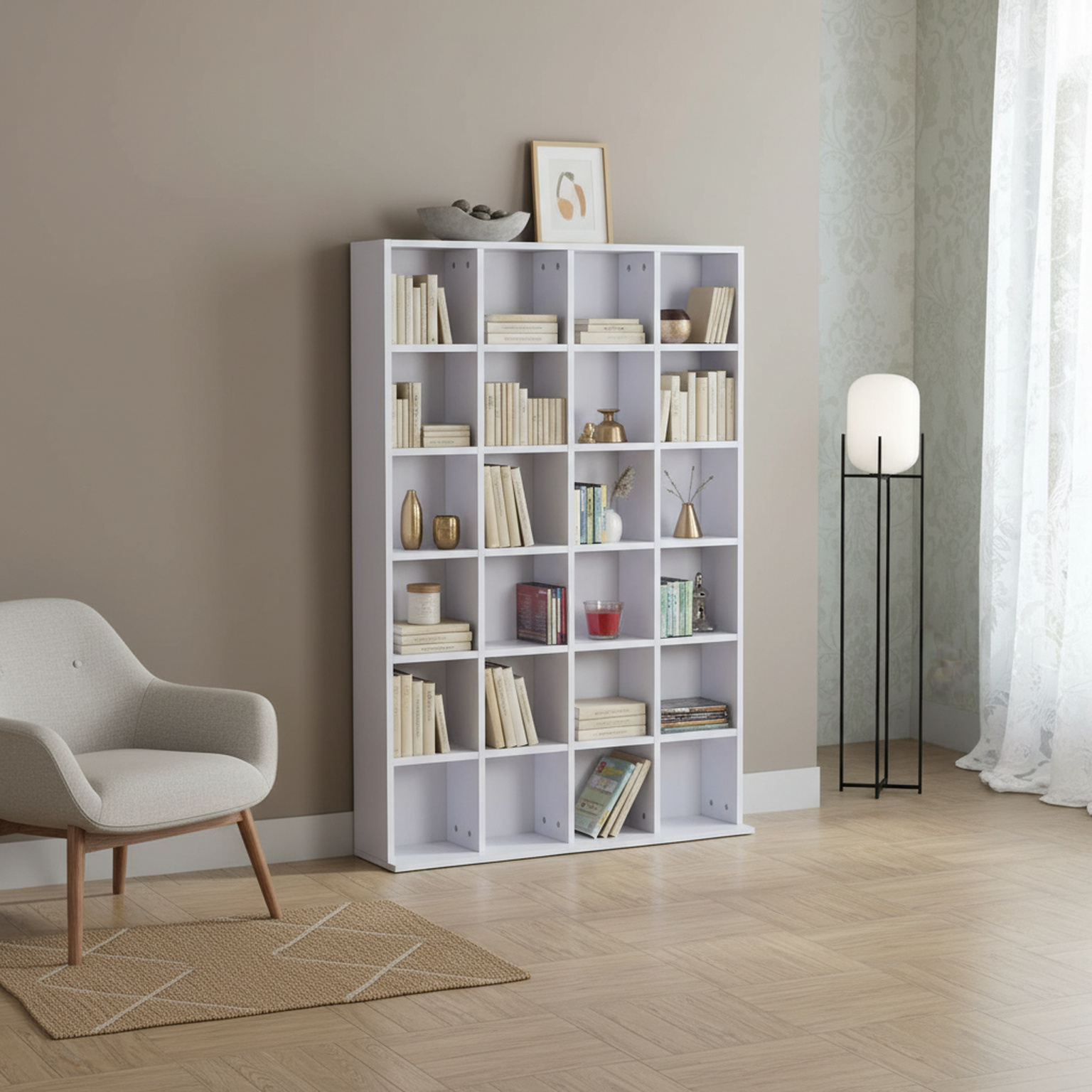 DecHome 831040GT Libreria Moderna 6 Ripiani 130.5x20x89 cm Bianco