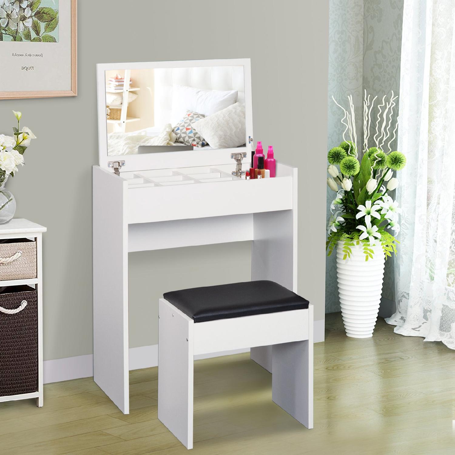 DecHome 83115D Toeletta trucco con Specchio a ribalta 60,2x40,2x79 cm BiancoNero
