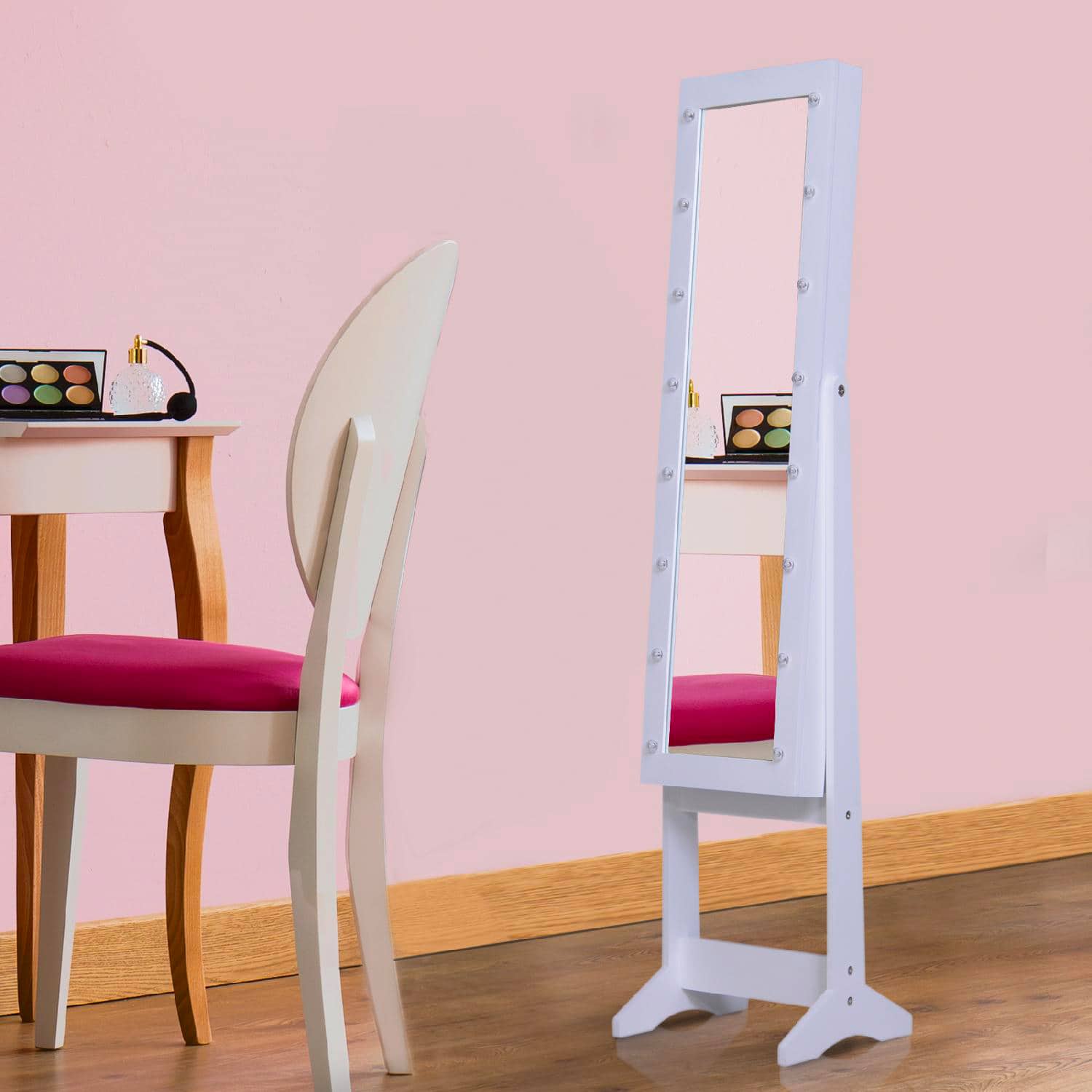 DecHome 831DD0 Armadio Portagioie Specchio Regolabile e Luci Led 36x30x136cm