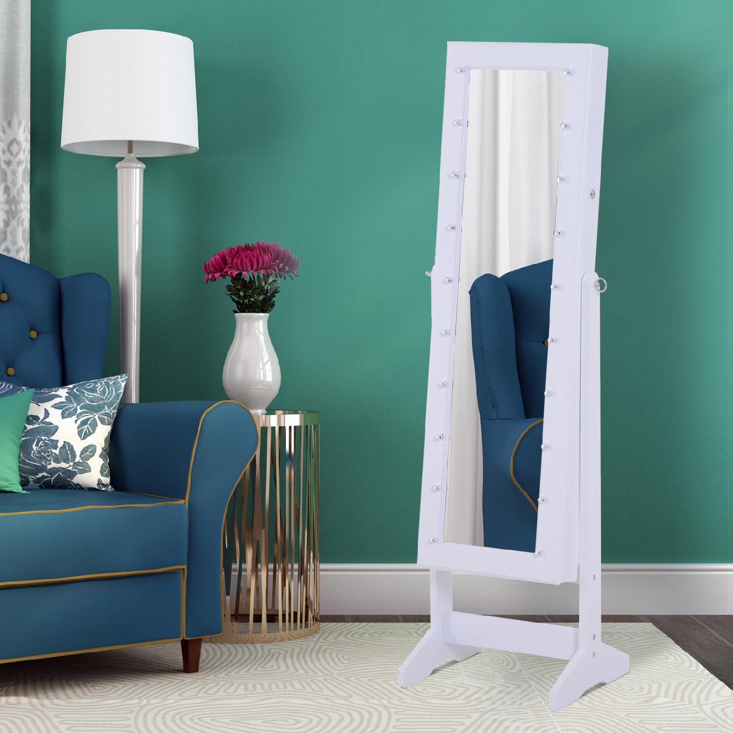 DecHome 831DD1 Armadio Portagioie A Specchio Con 20 Luci Led Bianco 40x37x146cm