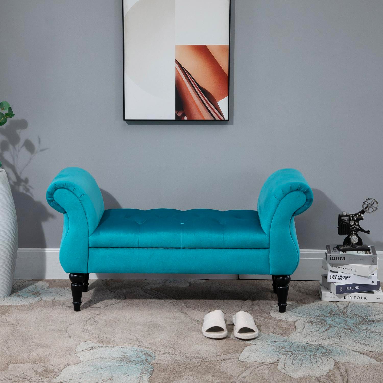DecHome 831305V01 Panca Braccioli Poggiapiedi Per Camera Da Letto Velluto Blau