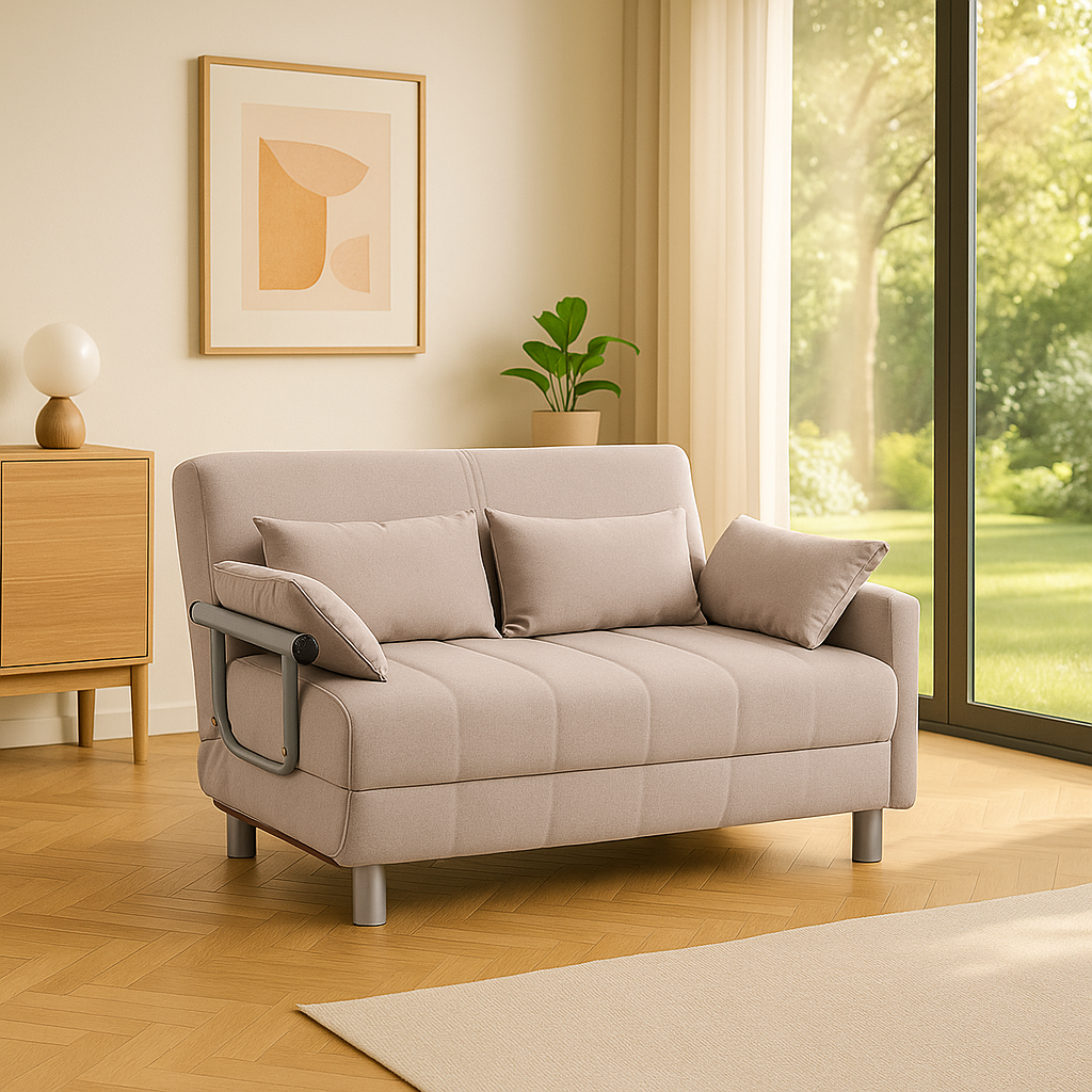DecHome 833075 Divano Letto 2 Posti Moderno in Tessuto 102x82x81 cm Beige