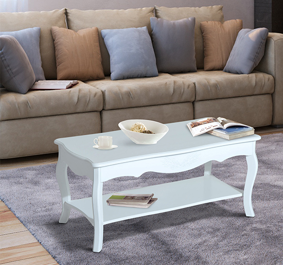 DecHome 833D38 Tavolino Salotto Shabby Chic Rettangolare in Legno 94x44x42 cm Bianco