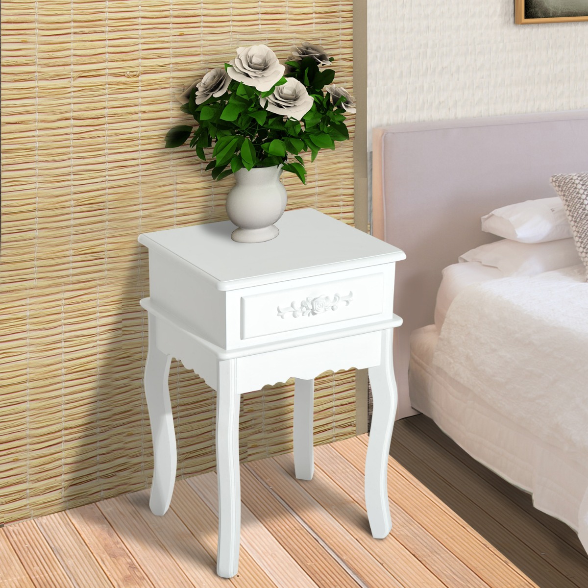 DecHome 833D40 Comodino Camera da Letto 1 Cassetto in Legno 40x35x60 Bianco