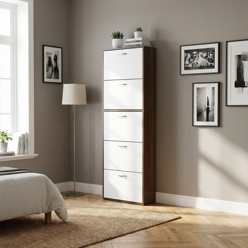 DecHome 8333D6 Scarpiera 30 Paia 5 Ripiani a Ribalta 60x28x189 cm Biancomarrone