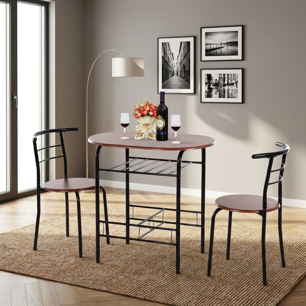 DecHome 835134 Set Tavolo da Pranzo Cucina Metallo 80x52x76 cm LegnoNero