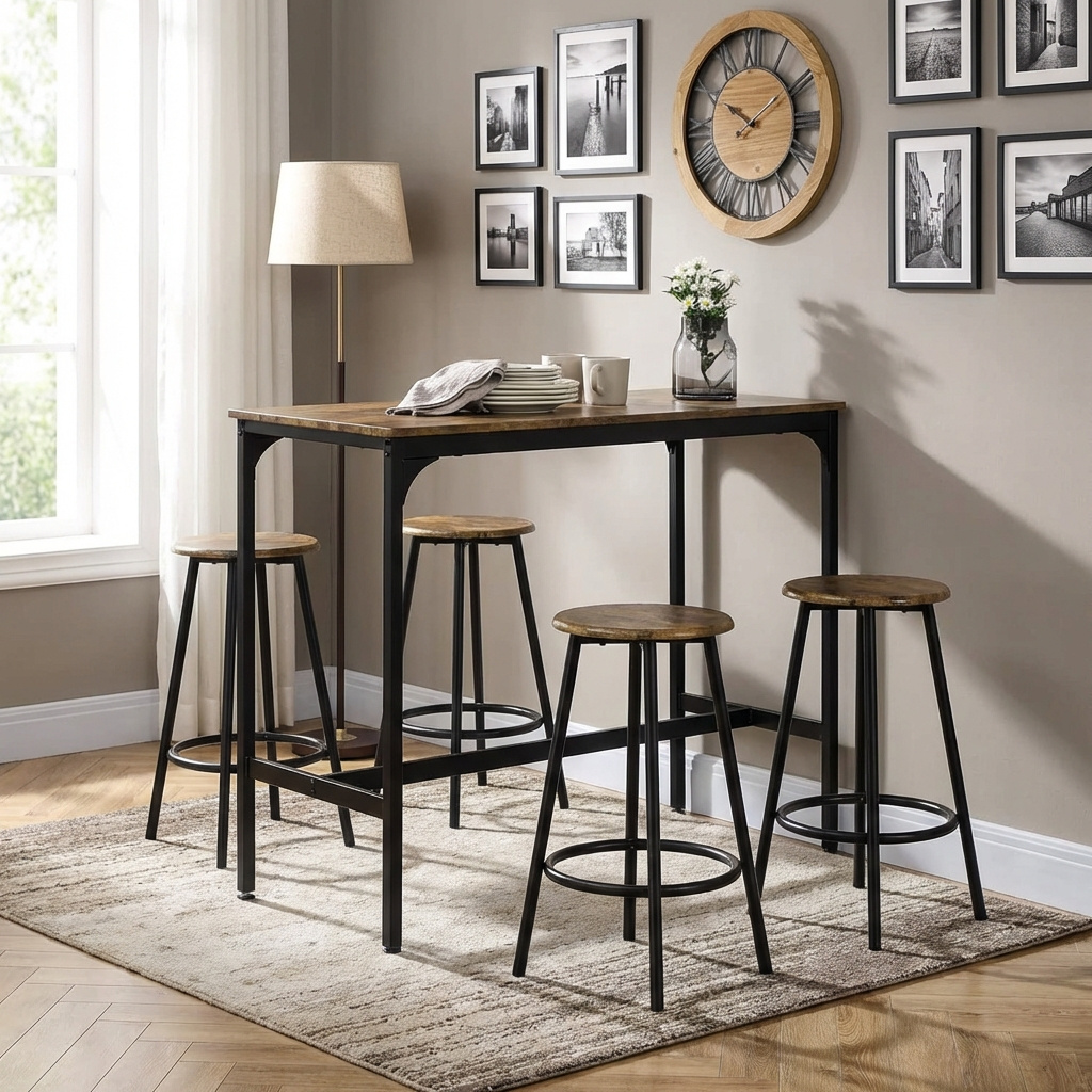 DecHome DH83579 Set Tavolo da Pranzo Cucina 4 sgabelli 110x50x89.5 cm MarroneNero