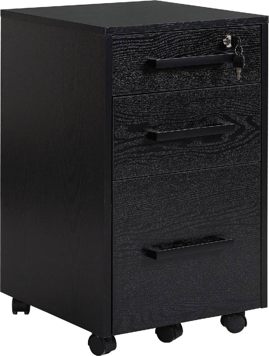 DecHome 836D35 Cassettiera Ufficio 3 Cassetti con Chiave e Ruote 39,2x40x65,4 Nero