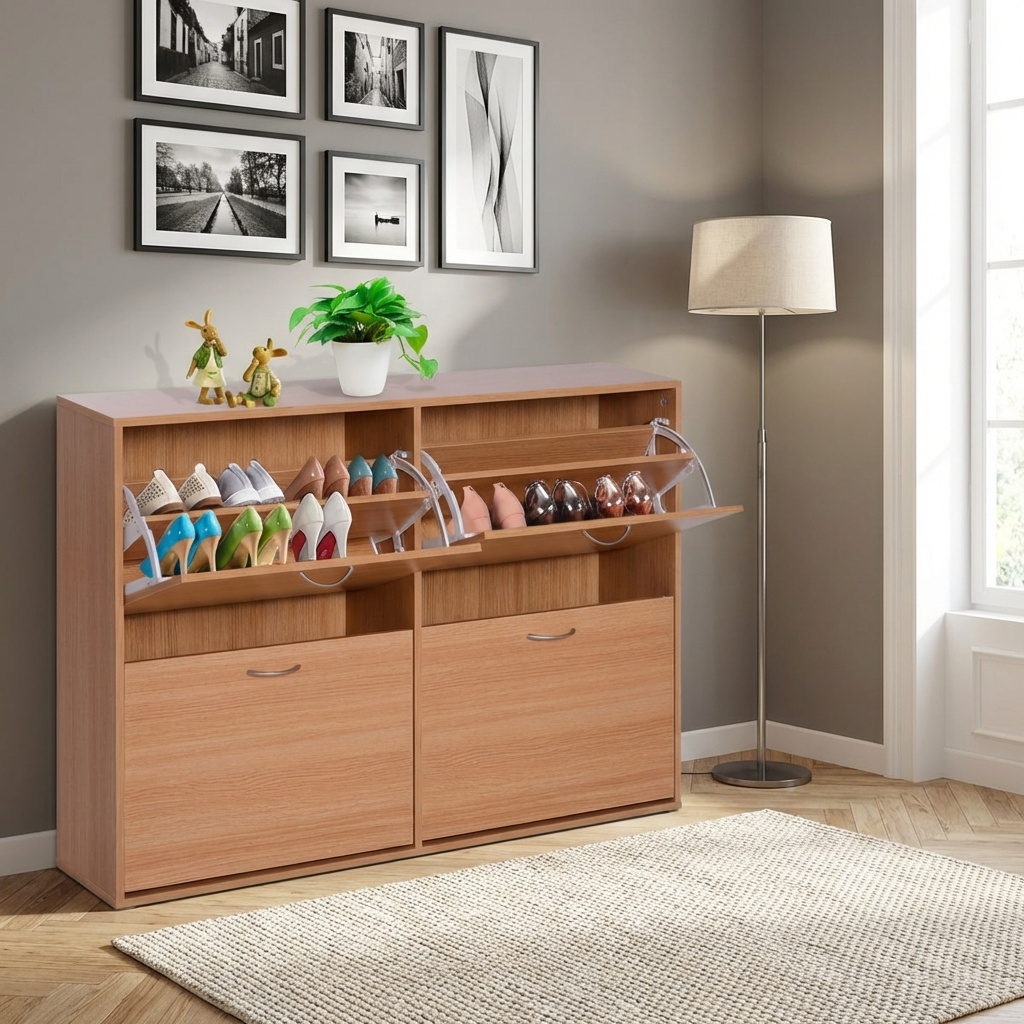 DecHome 837004ND Scarpiera Salvaspazio Slim 24 Paia 4 Ante a Ribalta 120x24x81 cm Legno
