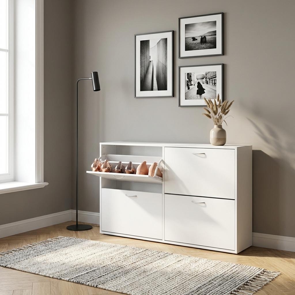 DecHome 837004GT Scarpiera Salvaspazio Slim 24 Paia 4 Ante a Ribalta 120x24x81 cm Bianco