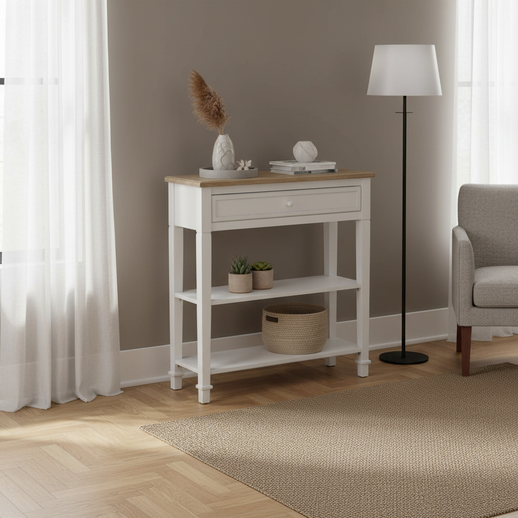 DecHome 837046 Consolle Ingresso con Cassetto e 2 Mensole 75,6x27,5x80,5 BiancoLegno