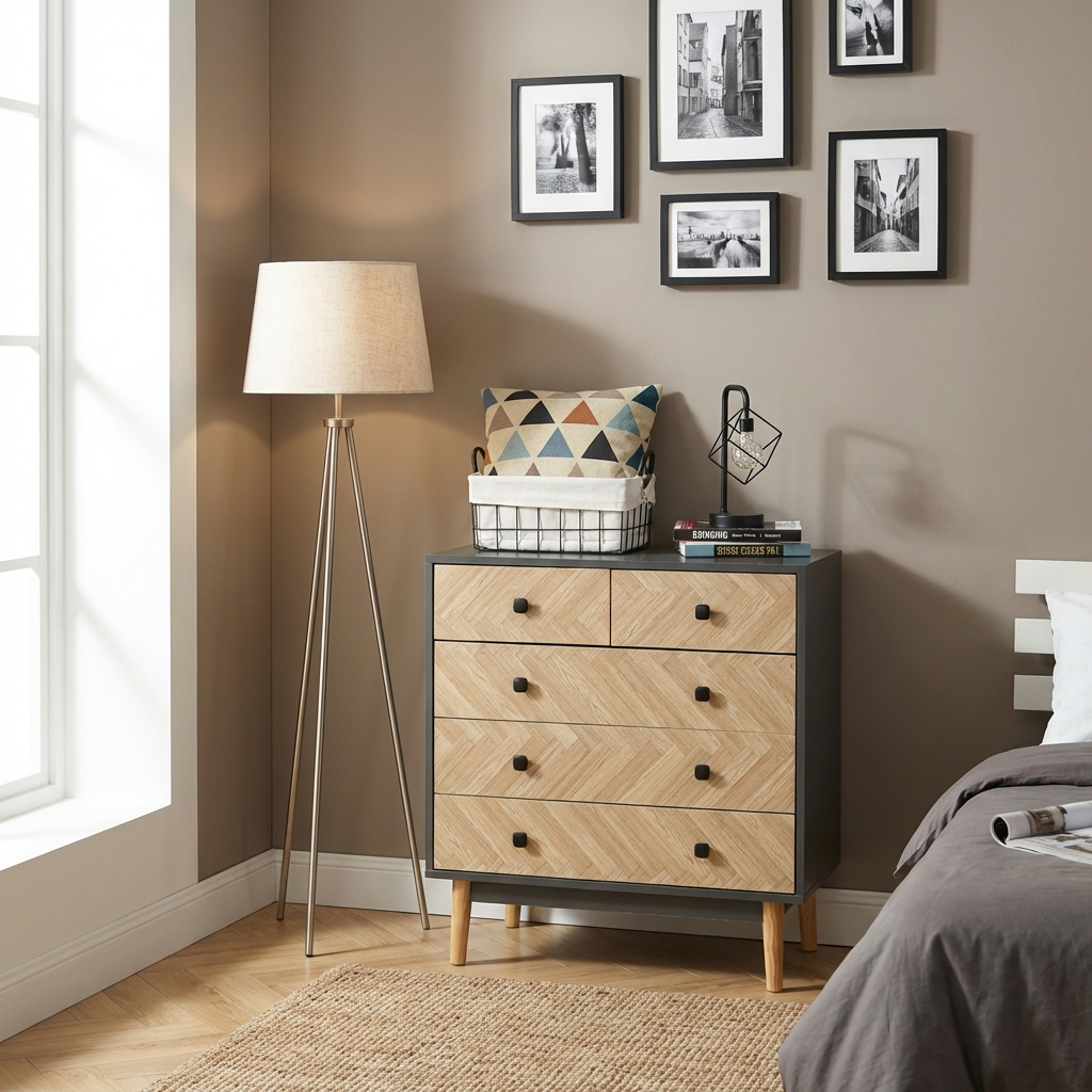 DecHome 841DH92 Cassettiera Camera da Letto 5 Cassetti Legno 80x40x80 Grigio Scuro
