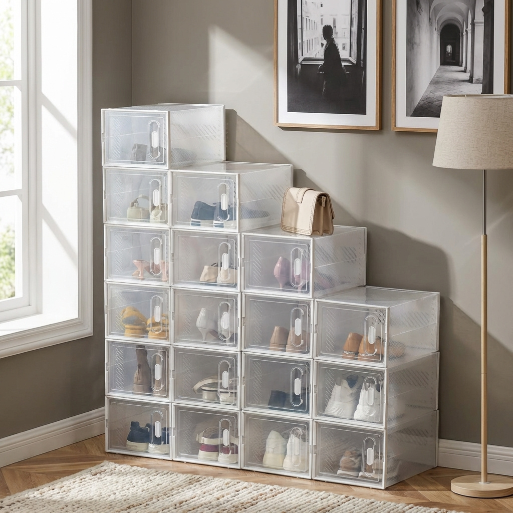 DecHome DH85032 Scarpiera Modulare 18 Scomparti Plastica 25x35x19 TrasparenteBianco