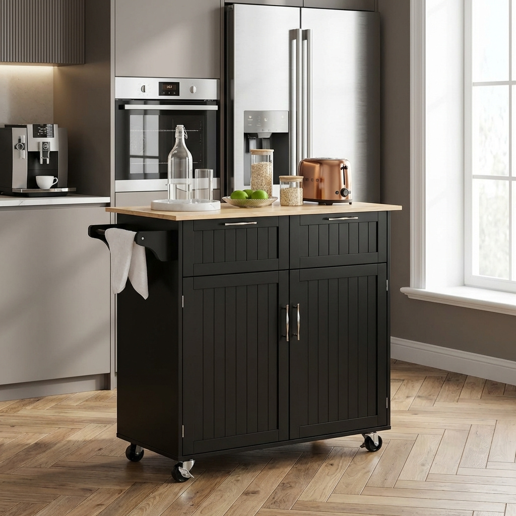 DecHome 865DHBK Carrello Cucina Isola Mobile in Legno 104x46x91 cm Nero