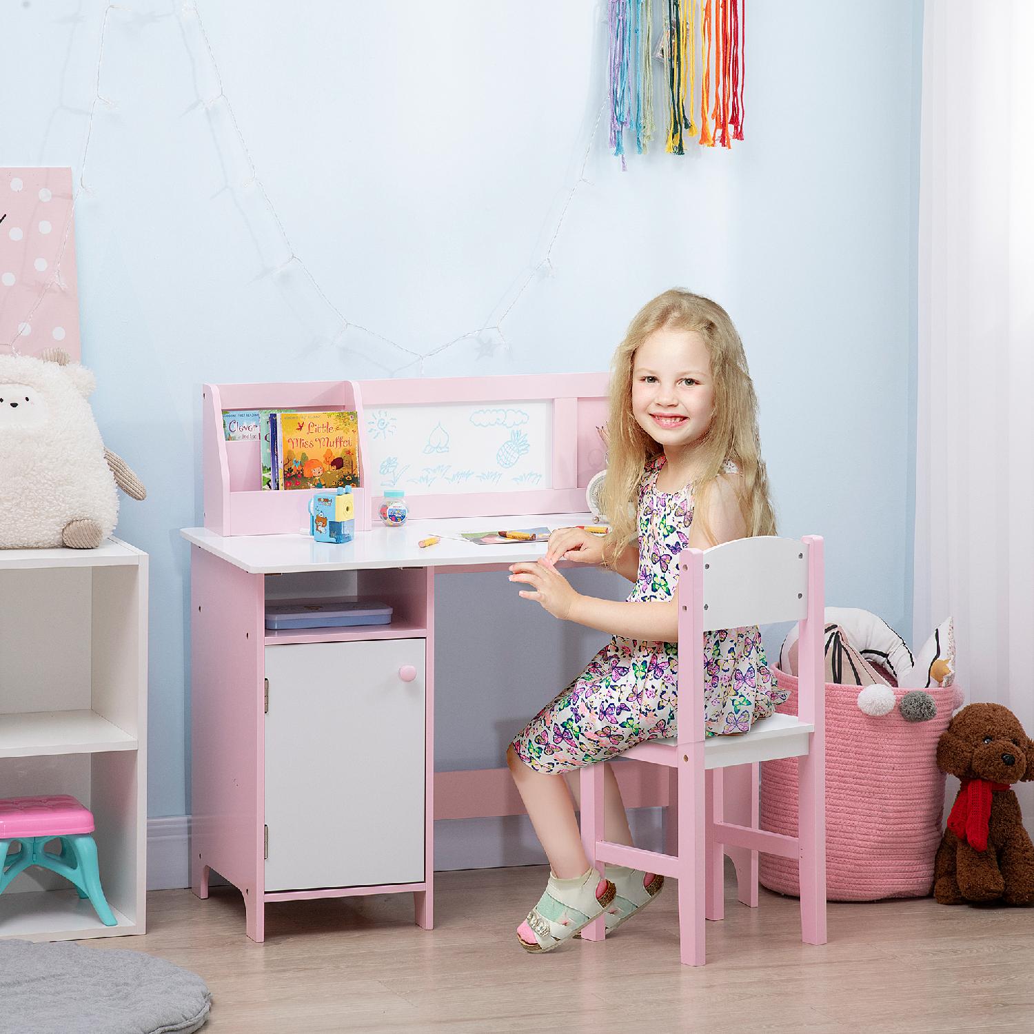 DecHome 900PKS602 Set Tavolo e Sedie per Bambini 5+Anni con Banco Scuola e Sedia