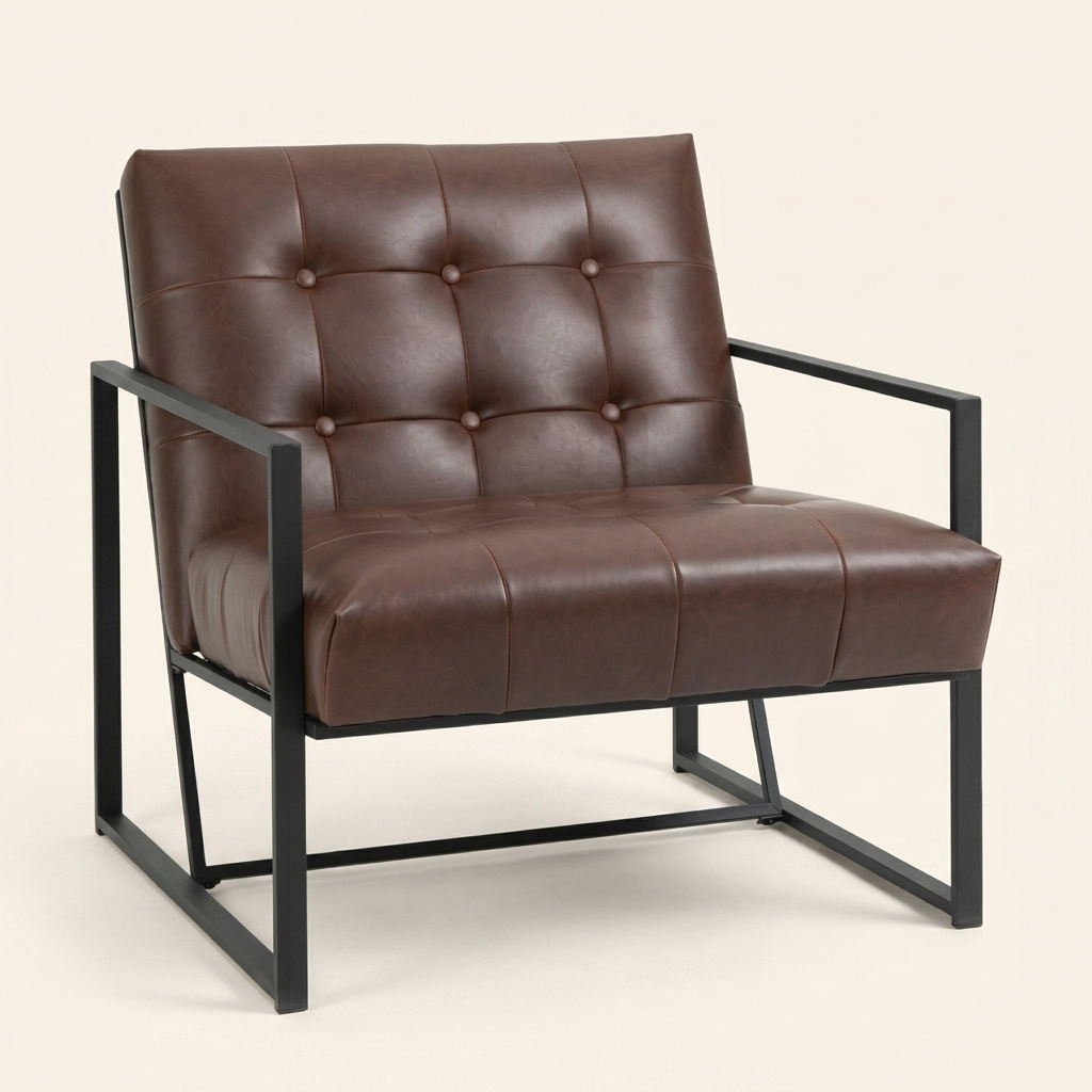 DecHome 904833 Poltrona Stile Industriale Trapuntata a Bottoni in Metallo e PU Marrone