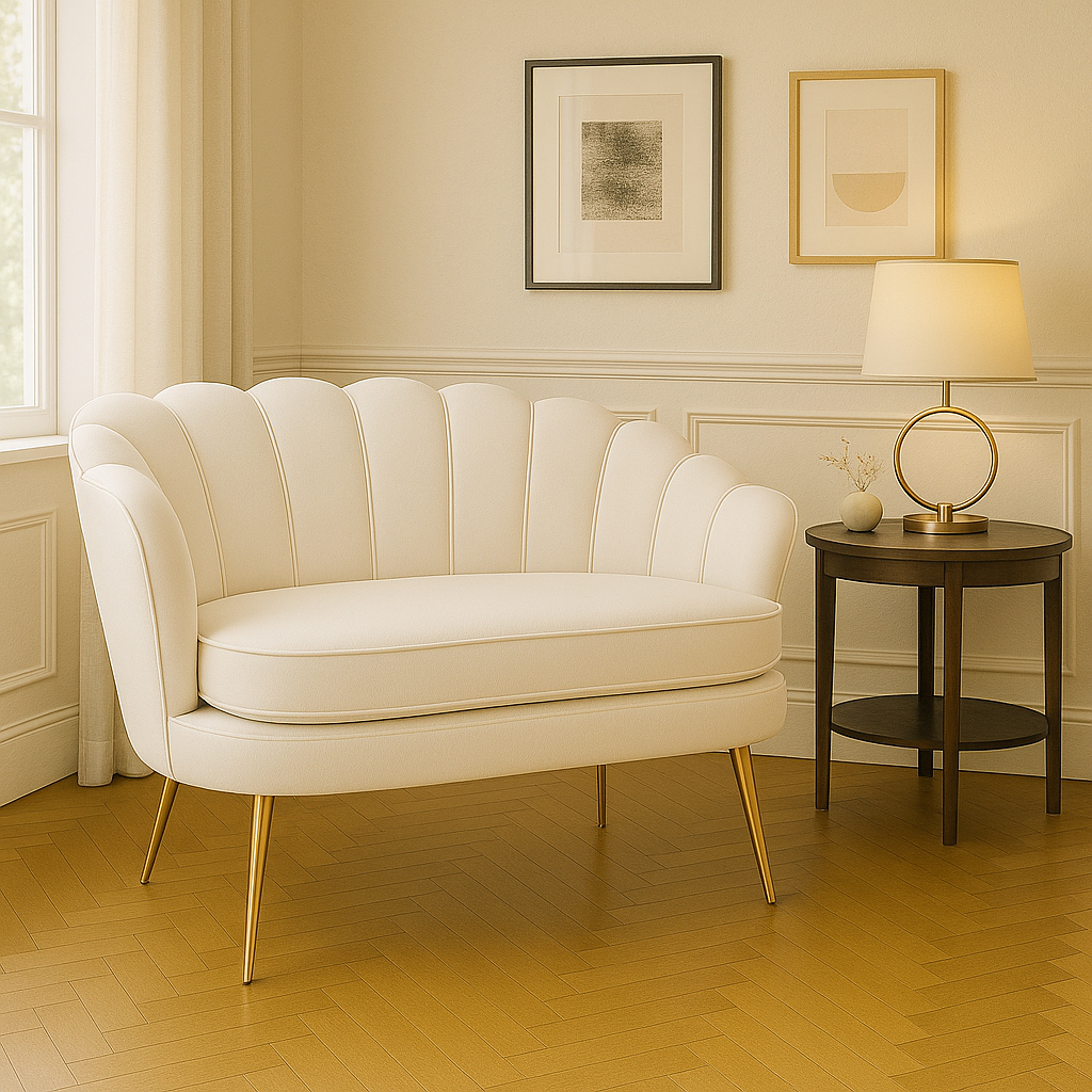 DecHome 957WT833 Divano 2 Posti Stile Contemporaneo Luxury in Velluto 130x77x77 cm Crema