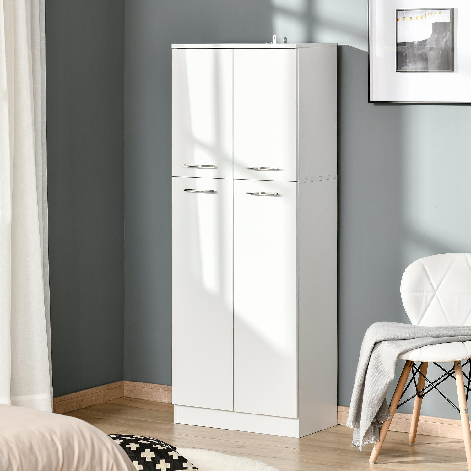 DecHome 97e838 Mobile Multiuso con 2 Armadietti e Mensole 59x31x155cm Bianco