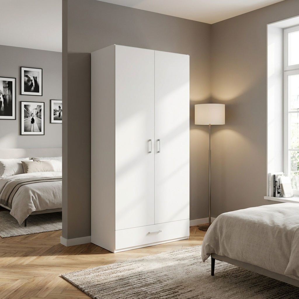 DecHome ARCADIA2ANTEBI Armadio Guardaroba 2 ante battenti 88,9x54,2x210,5 cm Bianco Arcadia