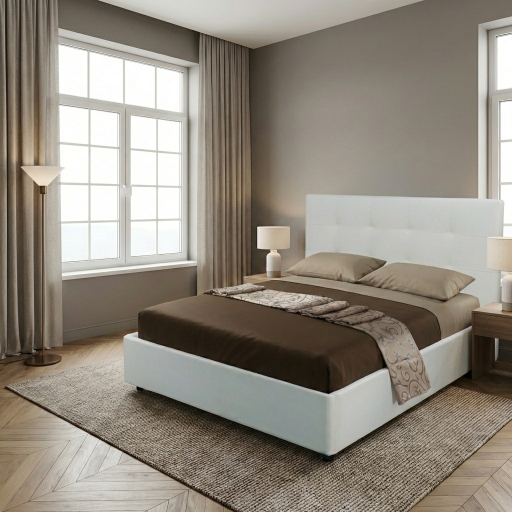 DecHome ASCOLI160BI Letto Matrimoniale Contenitore Ecopelle Bianco 182x210x124 Cm