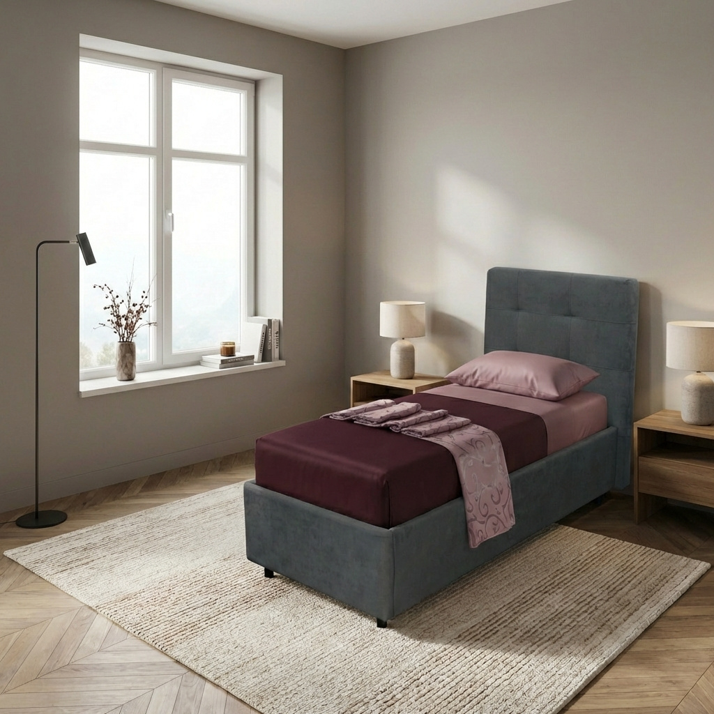 DecHome ASCOLI80BAS Letto Singolo Contenitore Rete Doghe 102x210x124 cm Grigio Ascoli