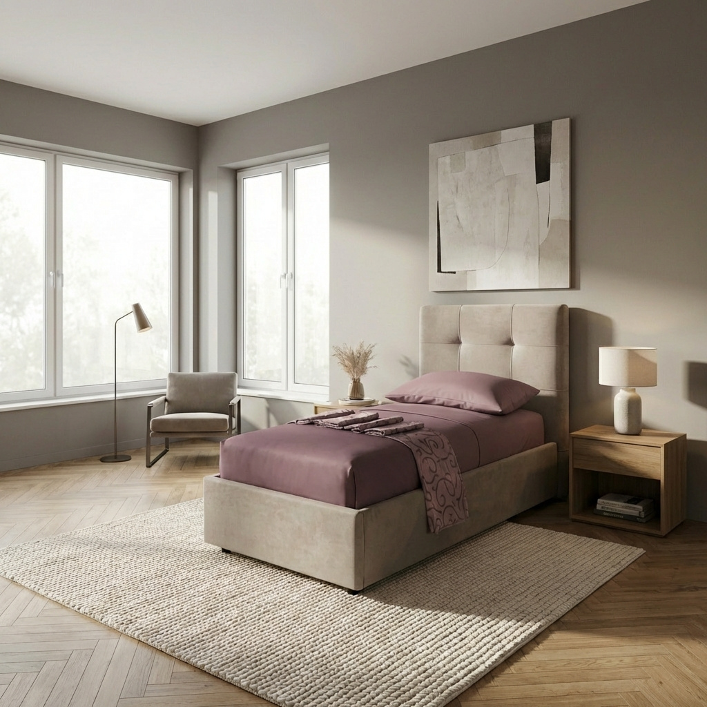 DecHome ASCOLI80ENJOY03 Letto Singolo Contenitore Rete Doghe Testiera 102x210x124 Tess. Tortora