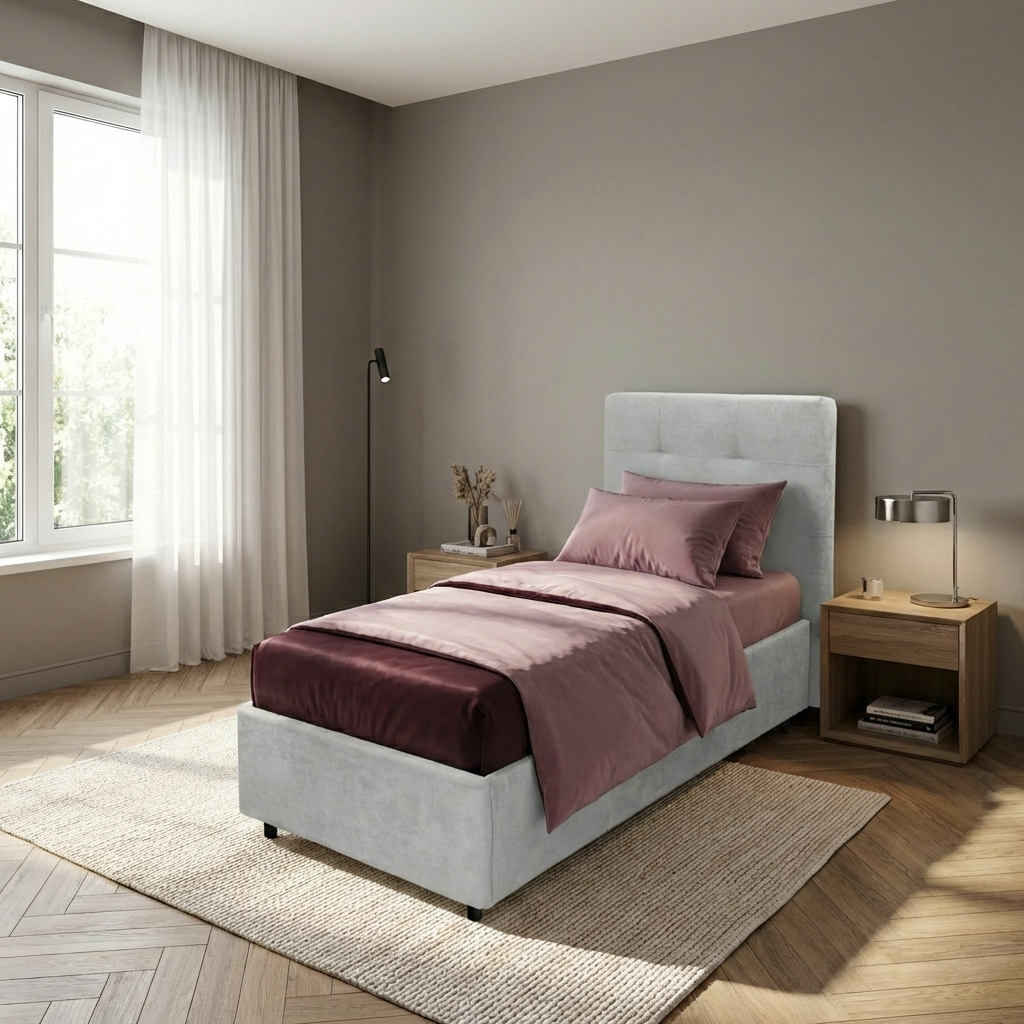 DecHome ASCOLI80ENJOY20 Letto Singolo Contenitore Rete Doghe 102x210x124 cm Grigio Ascoli Enjoy
