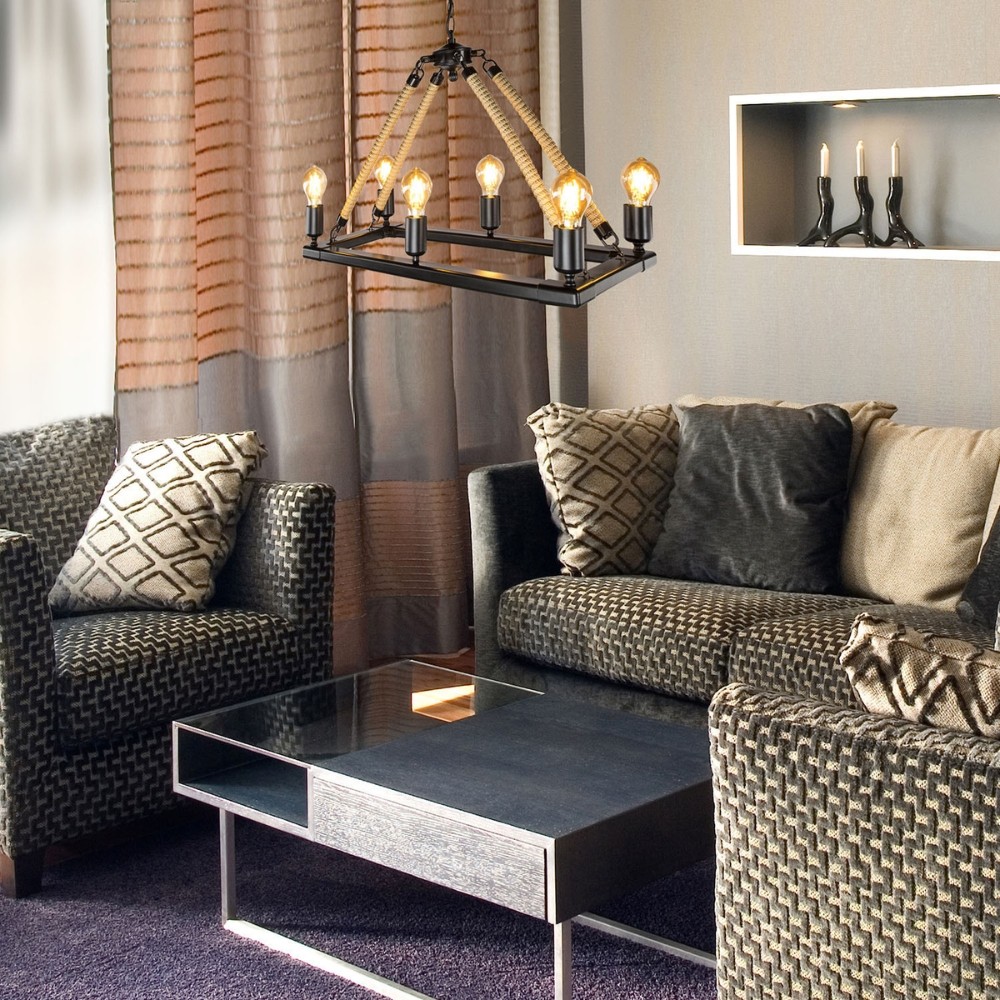 DecHome ASZ0866 Lampadario a Sospensione 6 Luci Rettangolare Bohem