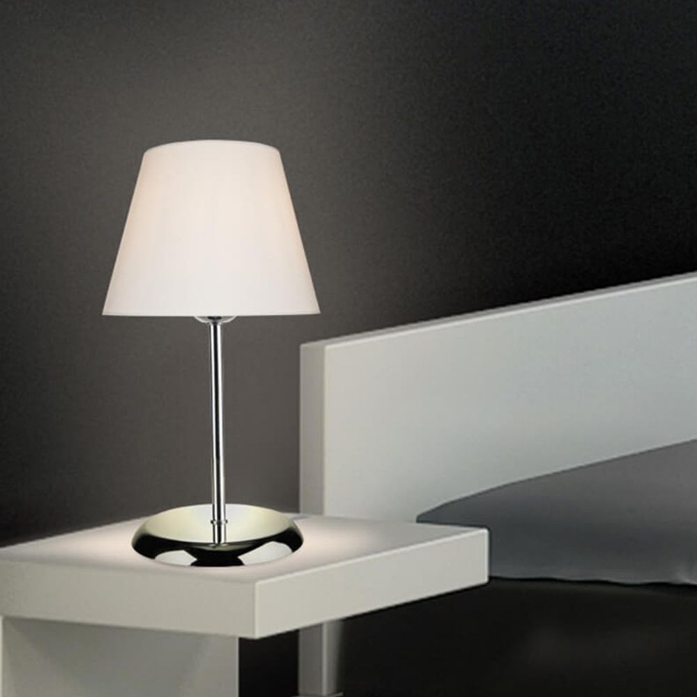 DecHome ASZ1047 Lampada da Tavolo Metallo Cromo con Paralume Bianco 39Cm