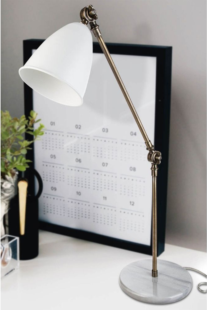 DecHome ASZ1245 Lampada da Scrivania Marmo con Paralume Bianco Snodabile