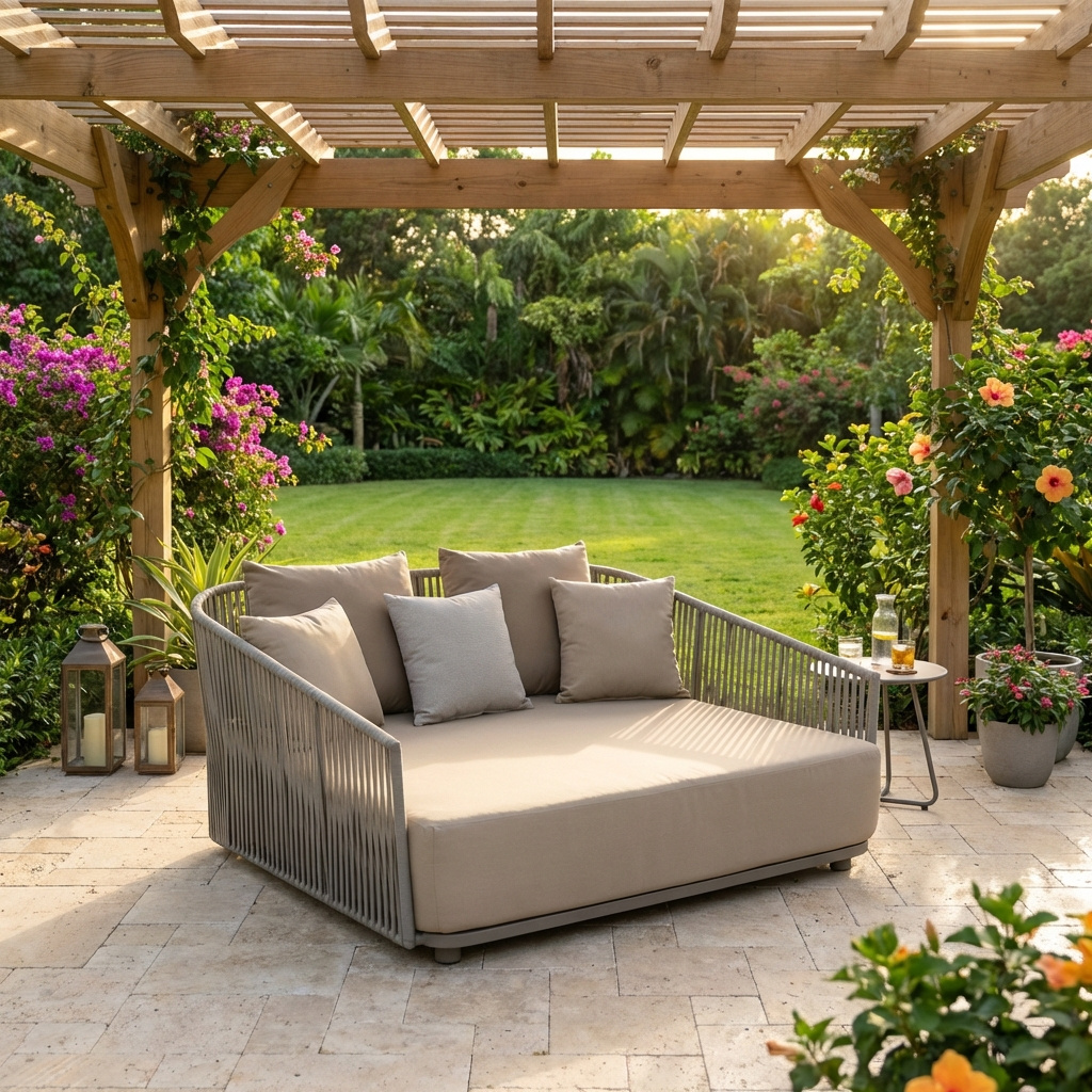 VivaGarden AT804328-TAUP Divano da Esterno 2 Posti in Alluminio e Corda 155x75x132 cm Taupe