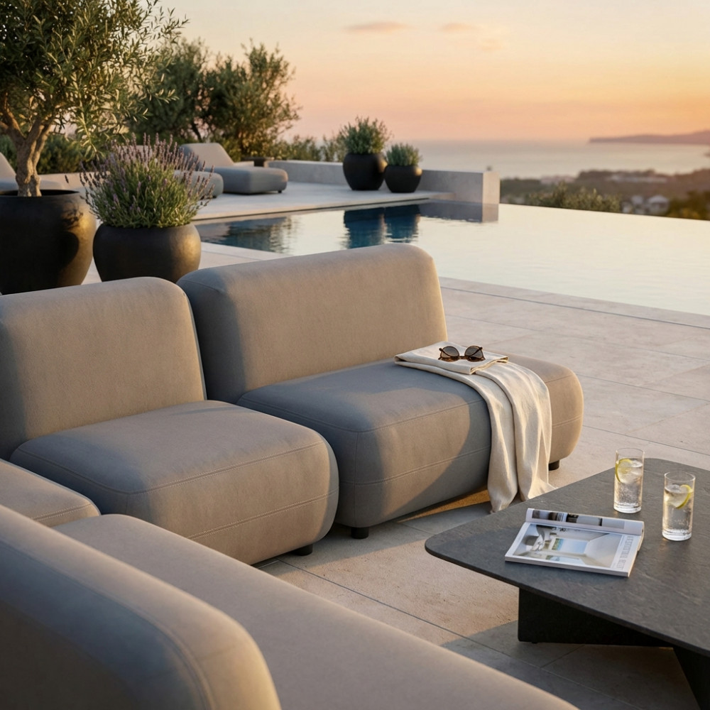 DecHome AT804335-ANTR Divano da Esterno 2 Posti Modulare Centrale Alluminio 119x65x76cm Grigio