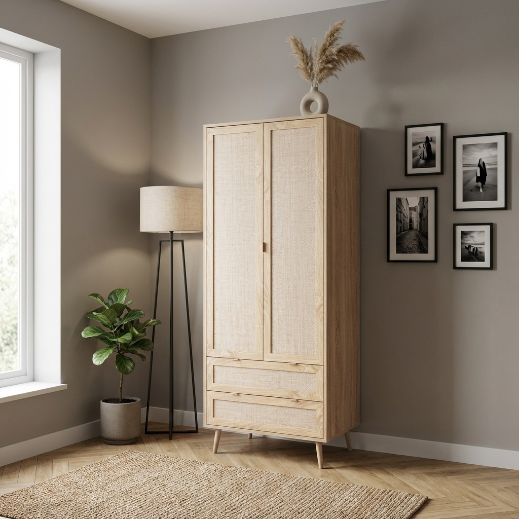 DecHome BALI60A Armadio Guardaroba 2 ante battenti Legno 80x55x195 cm Vimini Bali