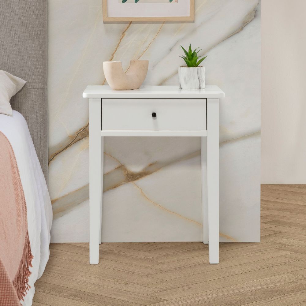 DecHome BART15672 Comodino Camera da Letto Moderno 1 Cassetto 46x36,4x55 Bianco - Bart