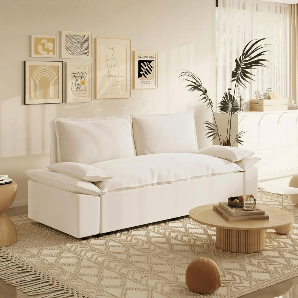 DecHome BELLYBE Divano Letto 2 Posti Moderno in Vellutino 185x85x85 cm Beige Belly