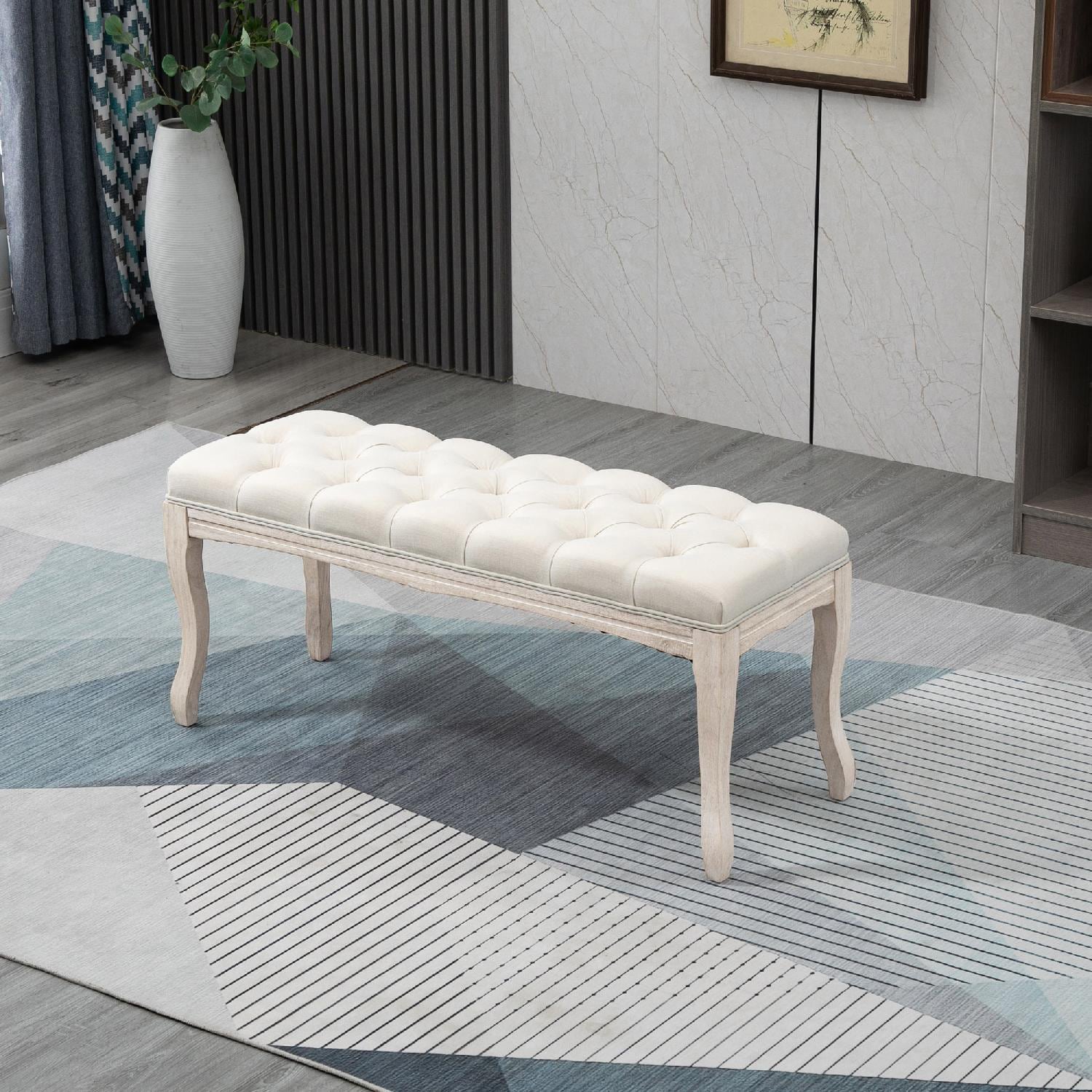 DecHome BGA647F Panca Fondo Letto Vintage Imbottita in Tessuto e Legno Beige