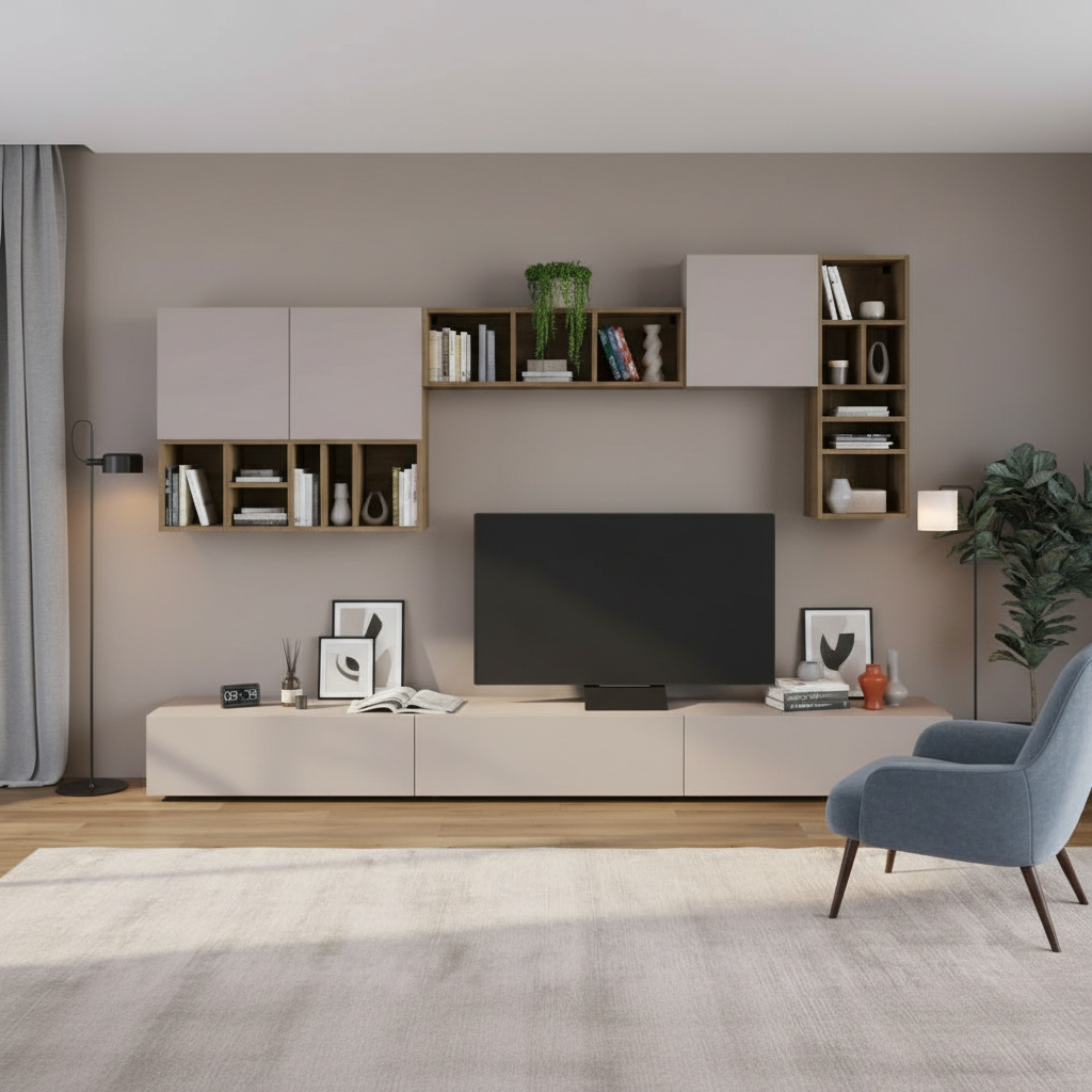 DecHome BIG Parete Attrezzata Mobile TV Mobile Parete 192x32,5x300 TortoraNoce