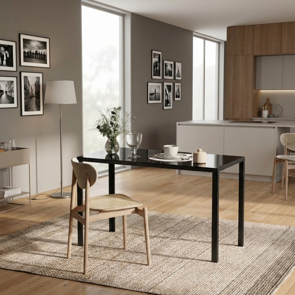 DecHome BKA853F Tavolo da Pranzo Cucina Metallo 120x60x75 cm Nero