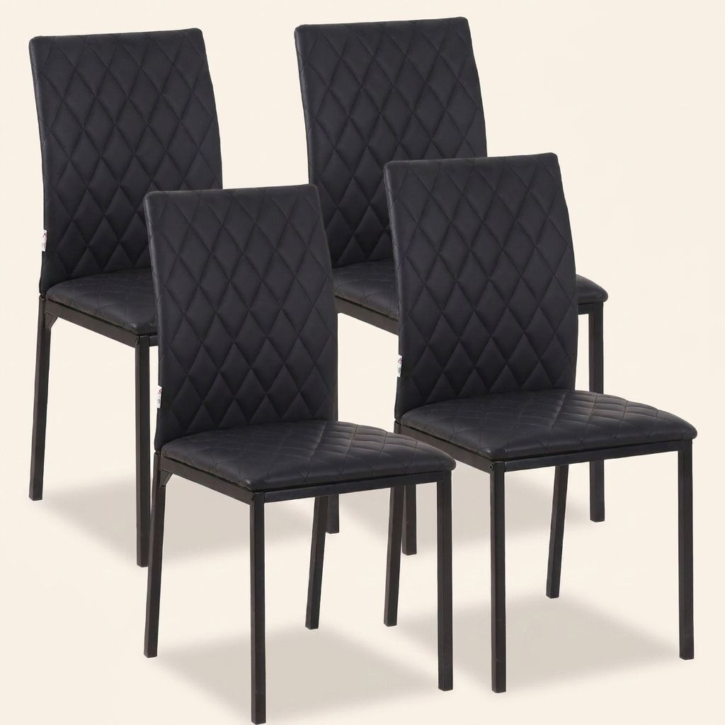 DecHome BKJ60A Set 4 Sedie da Pranzo in Finta Pelle con Cuciture a Rombi Nero