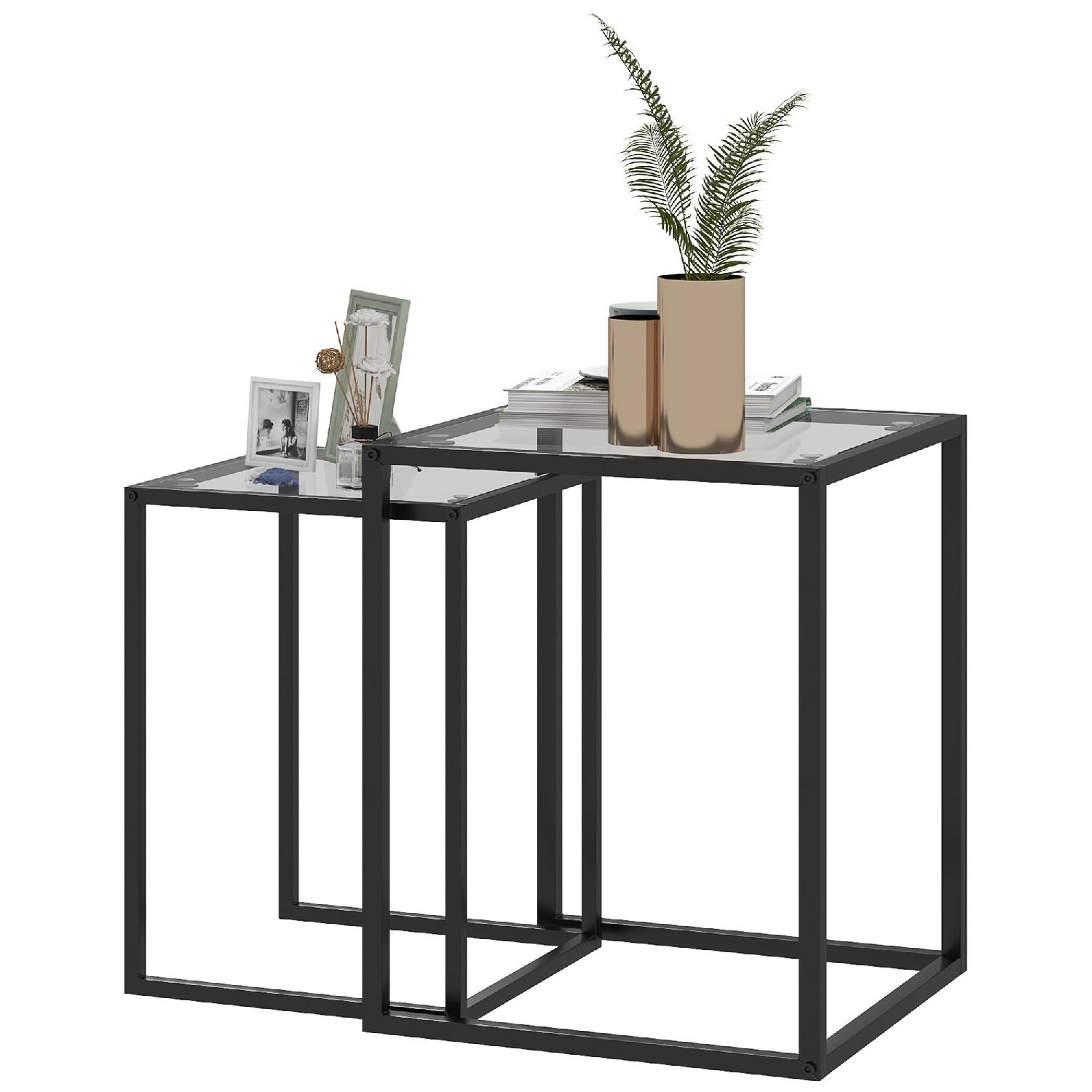 DecHome Set di 2 Tavolini Moderni Sovrapponibili Salvaspazio in Acciaio e Vetro Temperato Nero - 841DHBK
