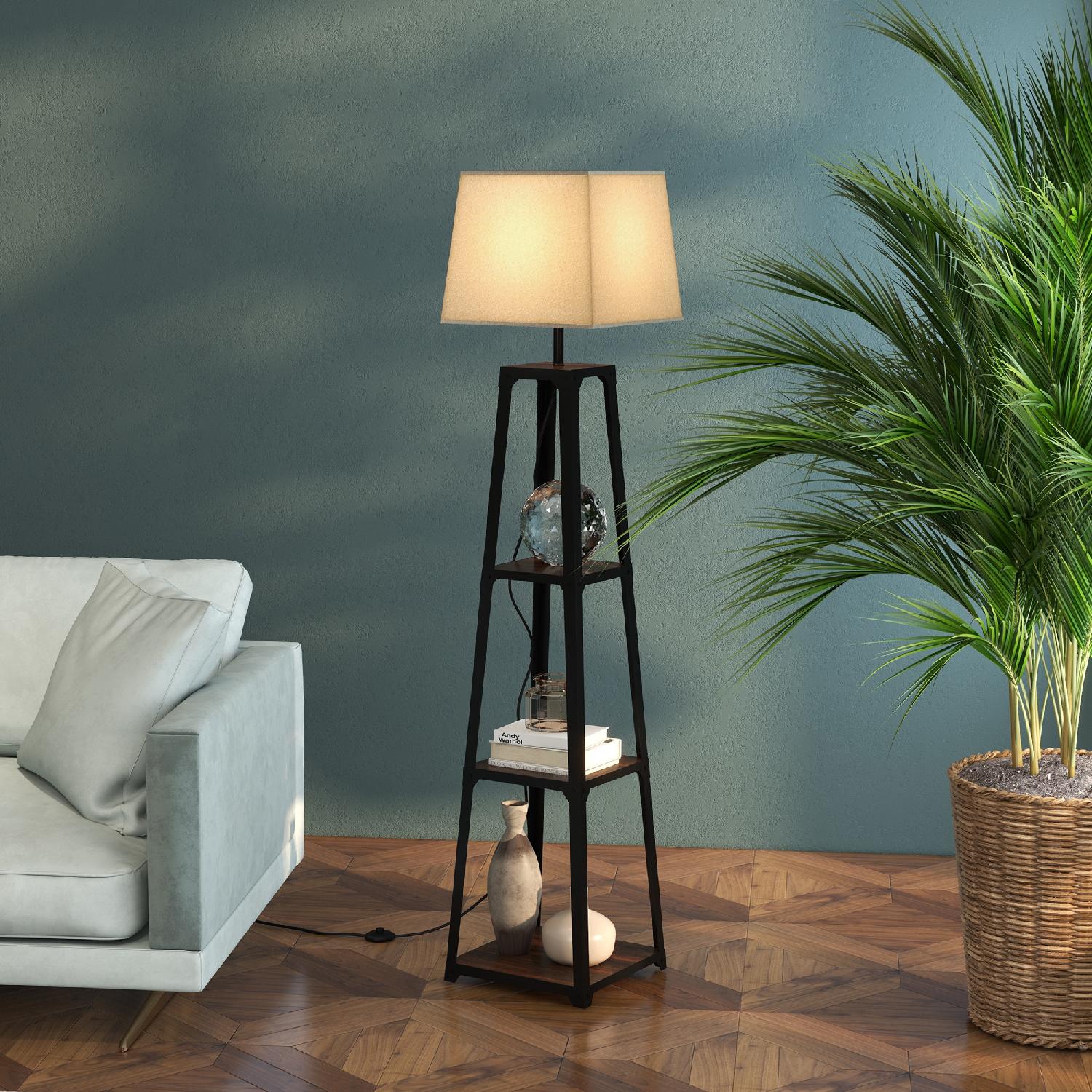 DecHome BK-B3BE Lampada Terra Metallo 3 Ripiani Paralume �42x166 cm Nero Beige