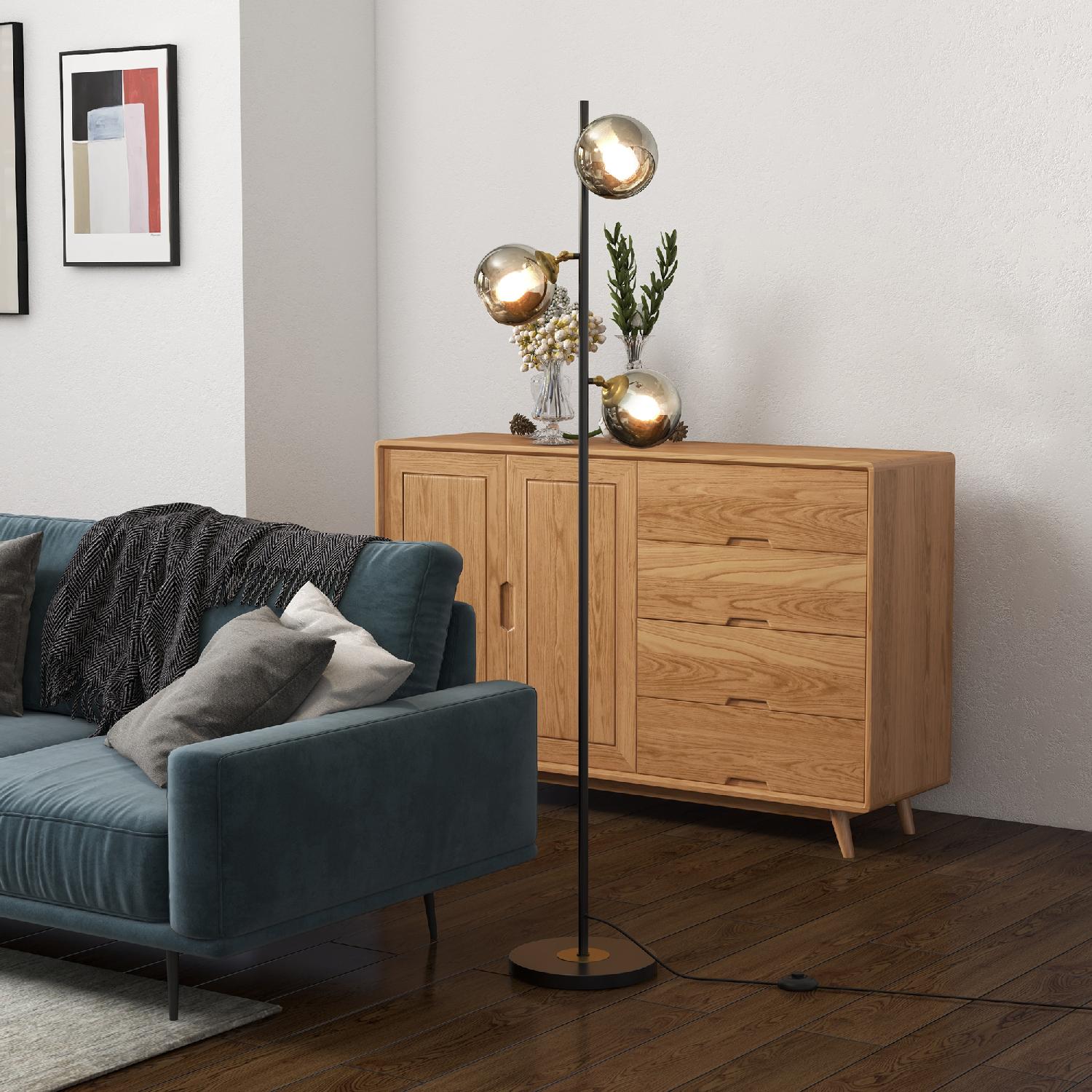DecHome BK-B3OR Lampada Terra 3 Paralumi Vetro �36x162 cm Nero Grigio
